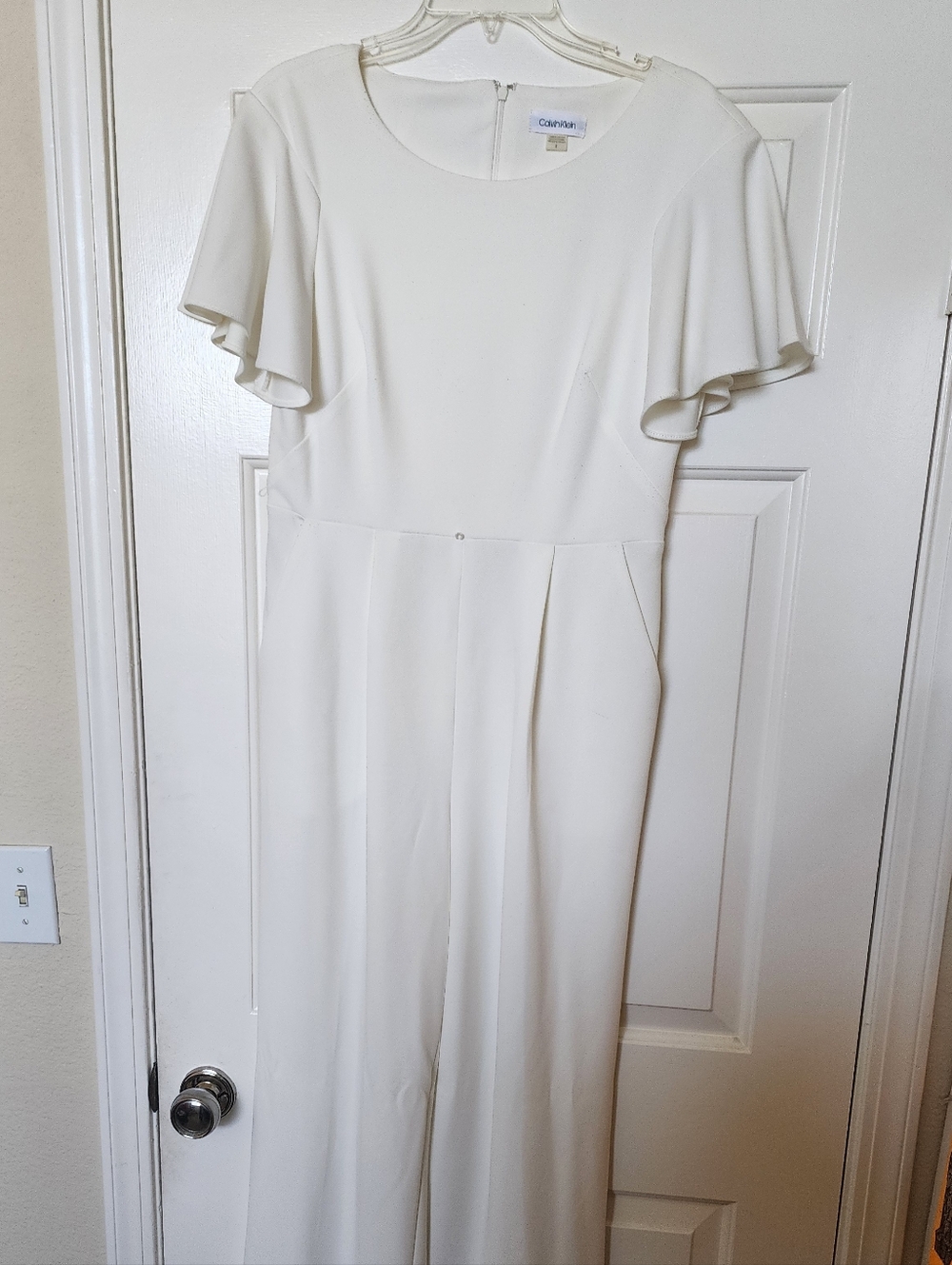Calvin Klein White Flutter-Sleeve Jumpsuit.